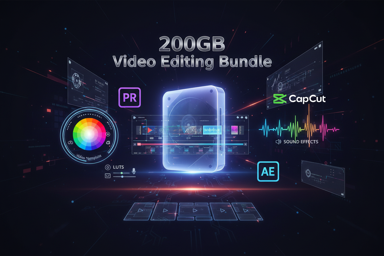 200GB Video Editing Bundle: LUTs, SFX, Templates - Premiere Pro, CapCut, After Effects Digital Download