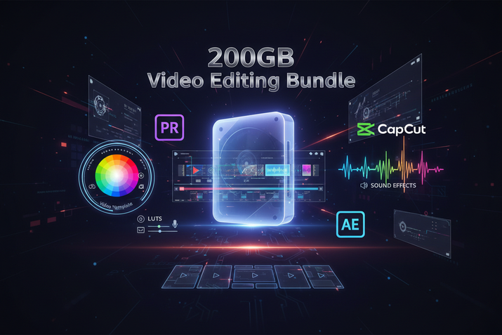 200GB Video Editing Bundle: LUTs, SFX, Templates - Premiere Pro, CapCut, After Effects Digital Download