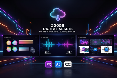 200GB Video Editing Bundle: LUTs, SFX, Templates - Premiere Pro, CapCut, After Effects Digital Download