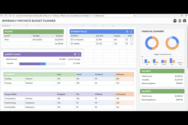 Paycheck Budget Spreadsheet Biweekly Bill Tracker Savings Goals Personal Budget Google Sheets Financial Planner Weekly Budget Template